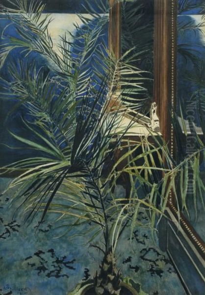 Little Palm Tree Ininterior With Marina In The Background (1914) Oil Painting by Leon Spilliaert