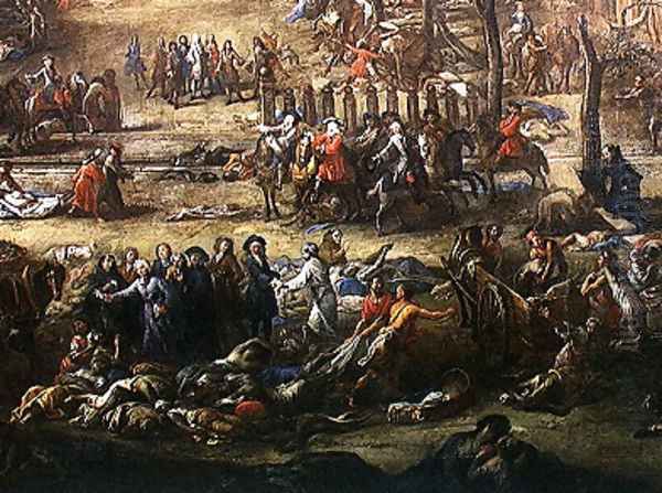 View of the Cours Belsunce, Marseilles, During the Plague of 1720, detail depicting the Cardinal of Belsunce with a group of corpses of plague victims, 1721 Oil Painting by Michel Serre