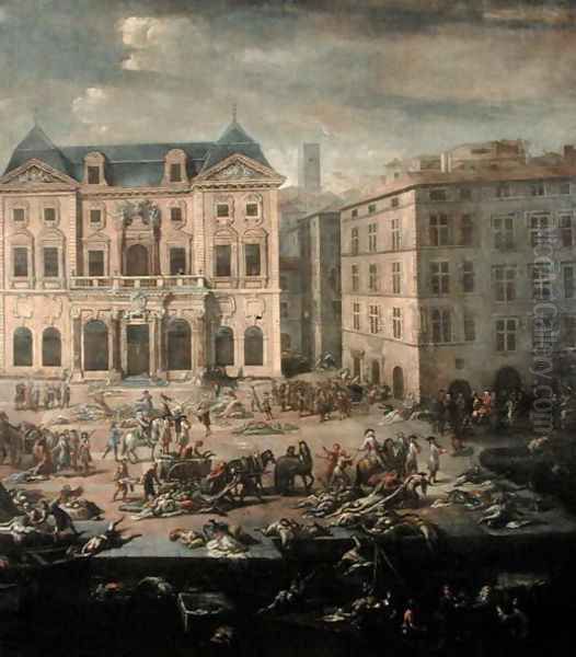 View of the Town Hall, Marseilles during the Plague of 1720 Oil Painting by Michel Serre