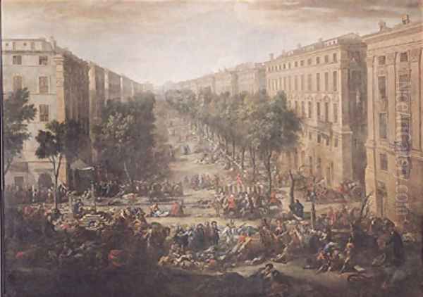 View of the Cours Belsunce, Marseilles, During the Plague of 1720, 1721 Oil Painting by Michel Serre