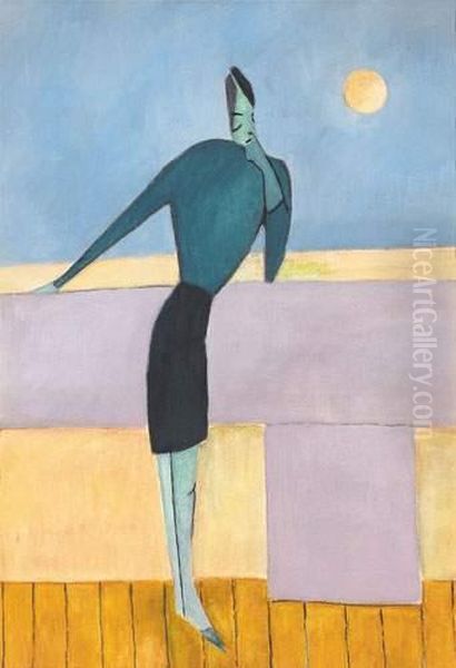 Vrouw Op Het Staketsel - Femme Sur L'estacade (ca. 1930) Oil Painting by Leon Spilliaert