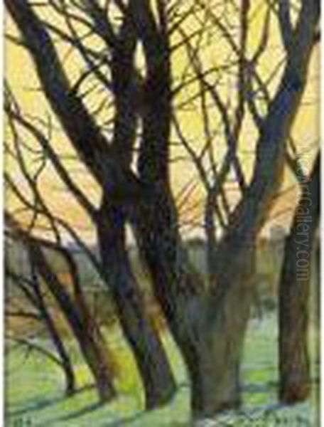 Trees In The Winter By Evening Fall Oil Painting by Leon Spilliaert