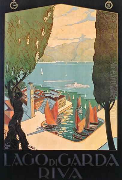 Poster of Lake Garda, printed by Barabino and Graeve, Genoa, c.1928 Oil Painting by Antonio Simeoni