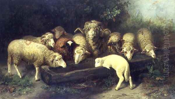 The Sheep Trough Oil Painting by Friedrich Ferdinand Schmalzigaug