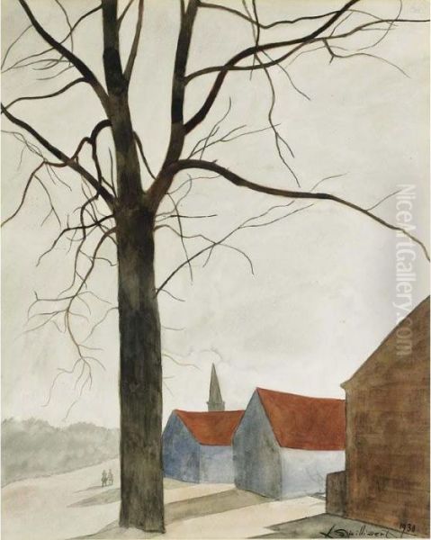 Village Oil Painting by Leon Spilliaert