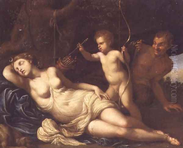 The sleeping Diana surprised by Cupid and a Satyr Oil Painting by Giovanni Gioseffo da Sole