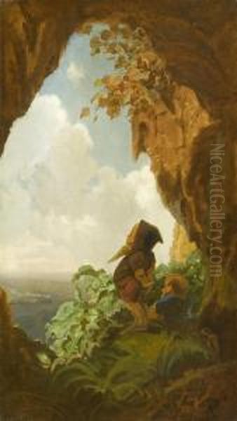 The First Railway Or The Bergmannchen (mountain Dwarf) Oil Painting by Carl Spitzweg