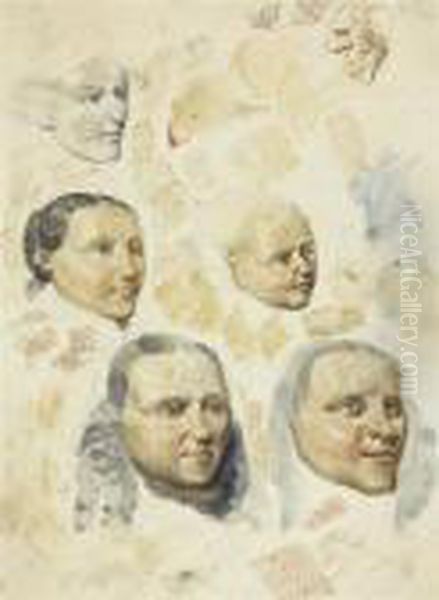 Sheet With Female Head Studies. Oil Painting by Carl Spitzweg