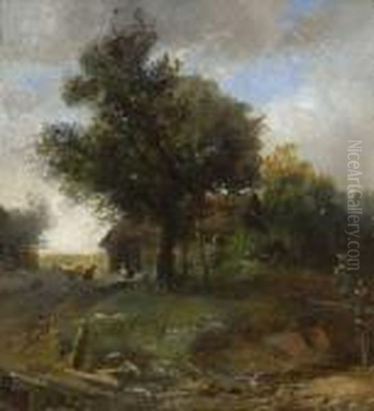 Kleine Landschaft Mit Bauernhof Oil Painting by Carl Spitzweg