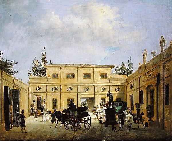 Carriages in the Courtyard of the Chateau de Neuilly Oil Painting by Joseph Swebach-Desfontaines