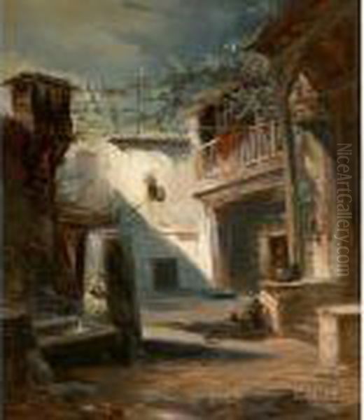 Der Albergohof Resina In Der Strada In Neapel Oil Painting by Carl Spitzweg