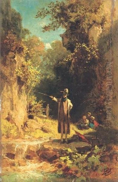 Der Angler (the Fisherman) Oil Painting by Carl Spitzweg