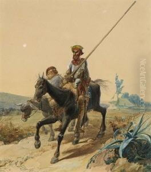 Don Quijote Und Sancho Panza. Oil Painting by Carl Spitzweg