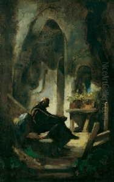 Ein Gahnender Klausner. Oil Painting by Carl Spitzweg