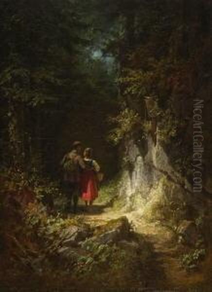 Jager Mit Dirndl Oil Painting by Carl Spitzweg