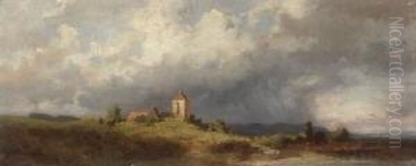 Dorfkirche An Der
 Scheldemundung. Oil Painting by Carl Spitzweg