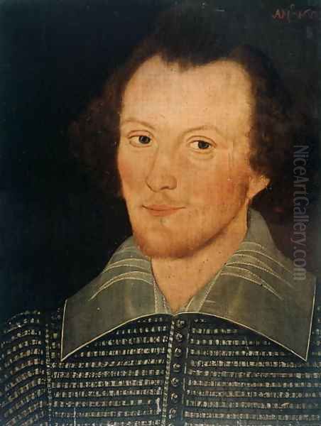 Portrait of a man, reputed to be William Shakespeare, 1603 Oil Painting by John Sanders