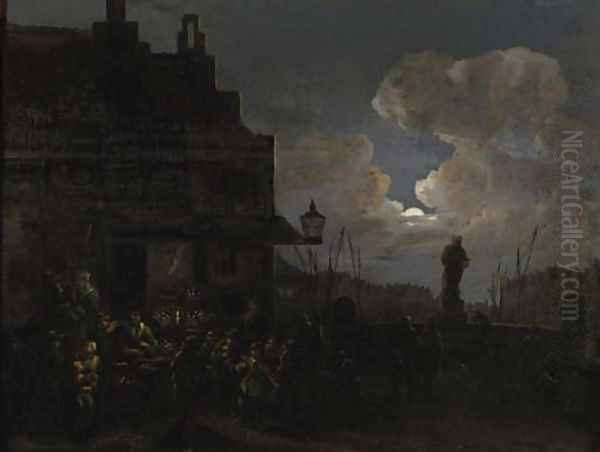 A fruit market in Rotterdam, at night Oil Painting by Jan Snellinck