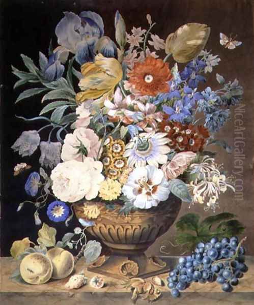 Flowers and Fruit, 1828 Oil Painting by Emma Sillett