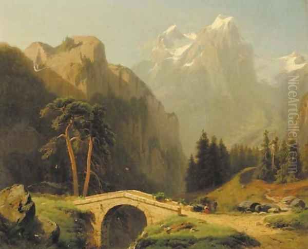 An Alpine valley Oil Painting by Jacobus Nicolaas Tjarda Van Stachouwer