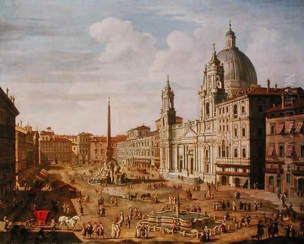 Piazza Navona, Rome, looking South towards Palazzo Pamphilj and Palazzo Massimo Lancellotti Oil Painting by Salvatore Colonelli Sciarra