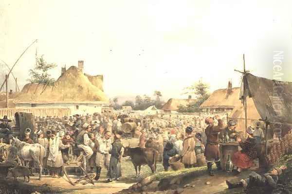 Village Fair in the Ukraine, 1836 Oil Painting by Vasily Ivanovich (Wilhelm) Sternberg