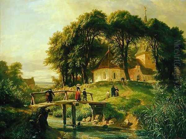 Going to Church in Alt-Rahlstedt, 1861 Oil Painting by Otto Speckter