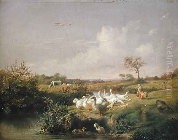 Geese Grazing, 1854 Oil Painting by Otto Speckter