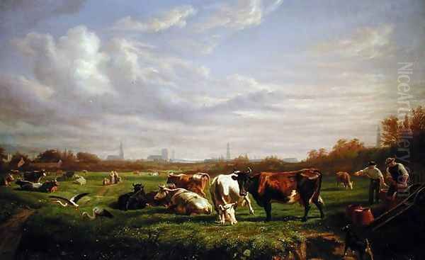 Meadow with the Town of Dammtor Behind, 1856 Oil Painting by Otto Speckter