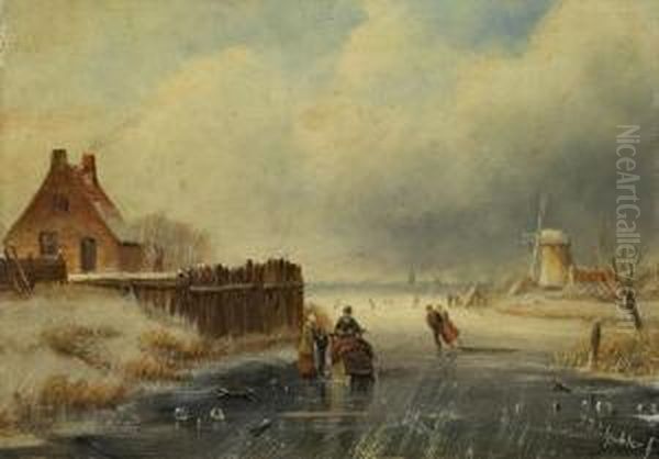 Winterlandschaft Mit Hausund Windmuhle Oil Painting by Jan Jacob Coenraad Spohler