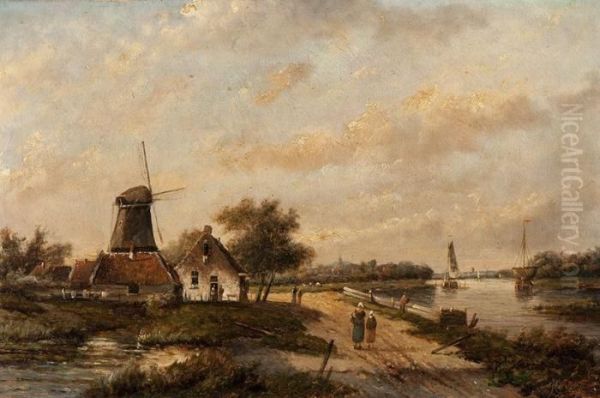 A Walk Along The Mill And Thewater Oil Painting by Jan Jacob Coenraad Spohler