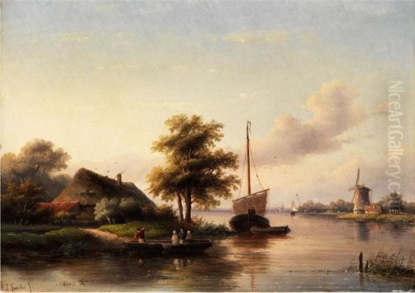 Hollandische Flusslandschaft Oil Painting by Jan Jacob Coenraad Spohler