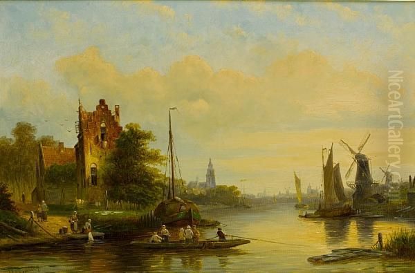 The Ferry Oil Painting by Jan Jacob Coenraad Spohler