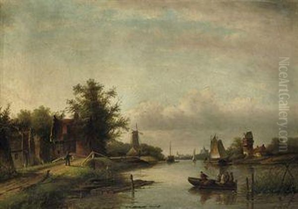 Crossing The River In Summer Oil Painting by Jan Jacob Coenraad Spohler