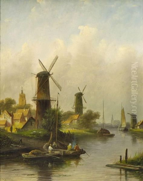 Hollandische Kanallandschaft Oil Painting by Jan Jacob Coenraad Spohler