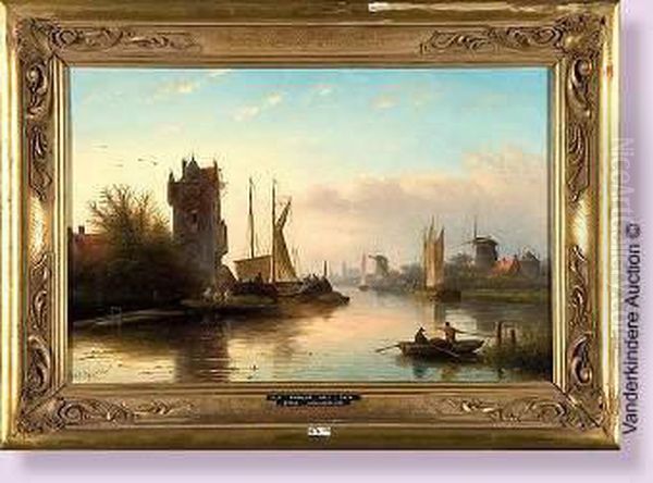 Paysage Lacustre Anime En Hollande Oil Painting by Jan Jacob Coenraad Spohler