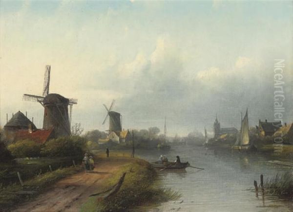 A River Crossing By A Mill Oil Painting by Jan Jacob Coenraad Spohler