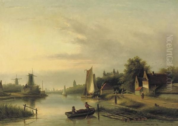 A Quiet Day On The River Oil Painting by Jan Jacob Coenraad Spohler