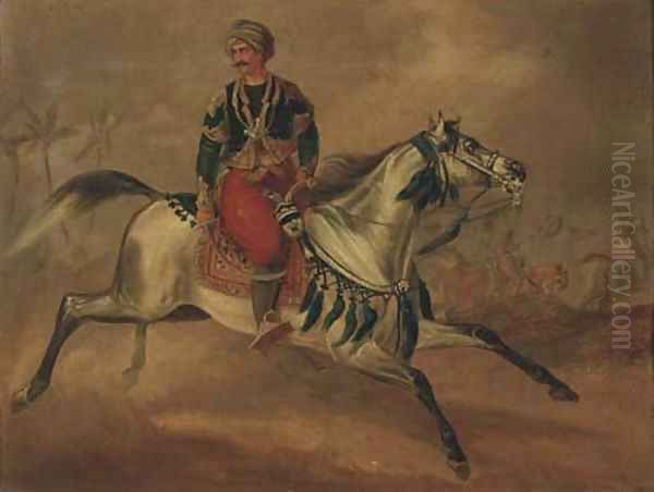 Oriental warrior on a galloping horse Oil Painting by Otto Stotz