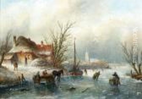 Ijsvermaak Oil Painting by Jan Jacob Coenraad Spohler