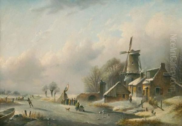 Hollandische Winterlandschaft. Oil Painting by Jan Jacob Coenraad Spohler