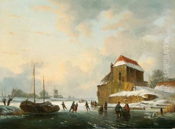 Auf Dem Eis. Oil Painting by Jan Jacob Coenraad Spohler