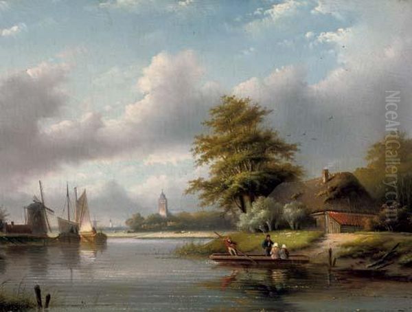 A River Crossing In Summer Oil Painting by Jan Jacob Coenraad Spohler