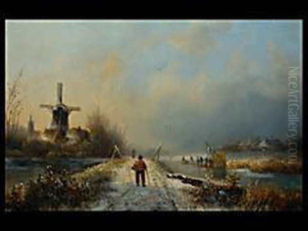 Winterlandschaft Mit Eislaufern Oil Painting by Jan Jacob Coenraad Spohler