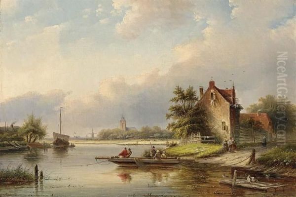 Ferry Oil Painting by Jan Jacob Coenraad Spohler