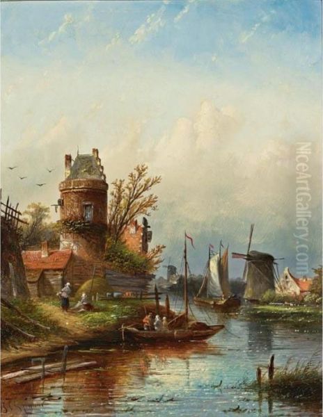 A View Of Buiksloot Near Amsterdam Oil Painting by Jan Jacob Coenraad Spohler