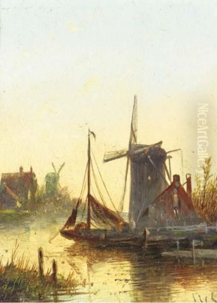 Early Morning And Sunset Over Zaandam Oil Painting by Jan Jacob Coenraad Spohler