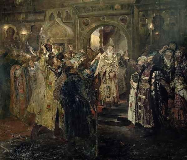 Arrest of the metropolitan Philip, 1910 Oil Painting by Sergey Timofeyevich Schelkovy