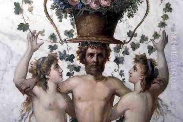 Male figure supporting a basket of flowers with nymphs, detail of pilaster decoration, c.1870s, repainted by art students in 1945 Oil Painting by & Bayinov Saltinov