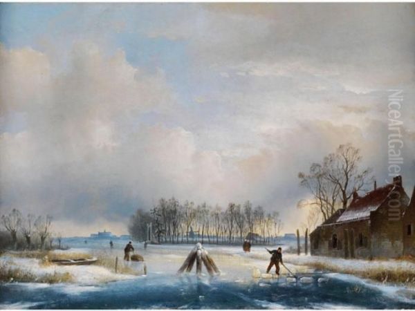 Hollandische Winterlandschaft Oil Painting by Jan Jacob Coenraad Spohler